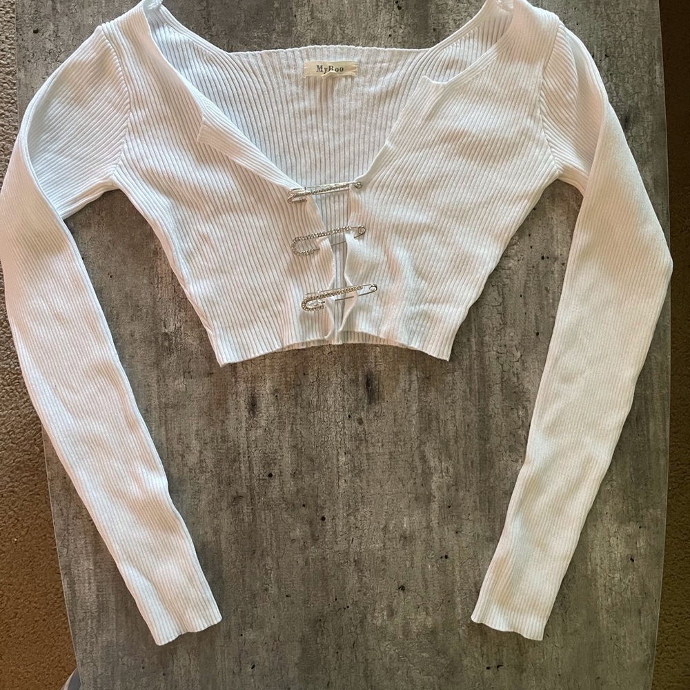 Rhinestone Safety Pin Crop Top